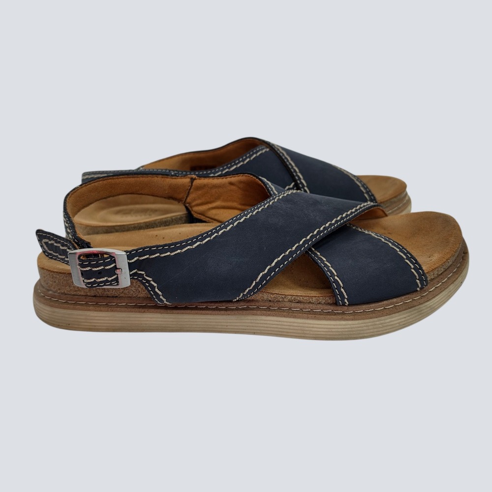 Clarks Gorpcore Leather Cross Strap Slingback Sandals 11 Comfort Navy Blue